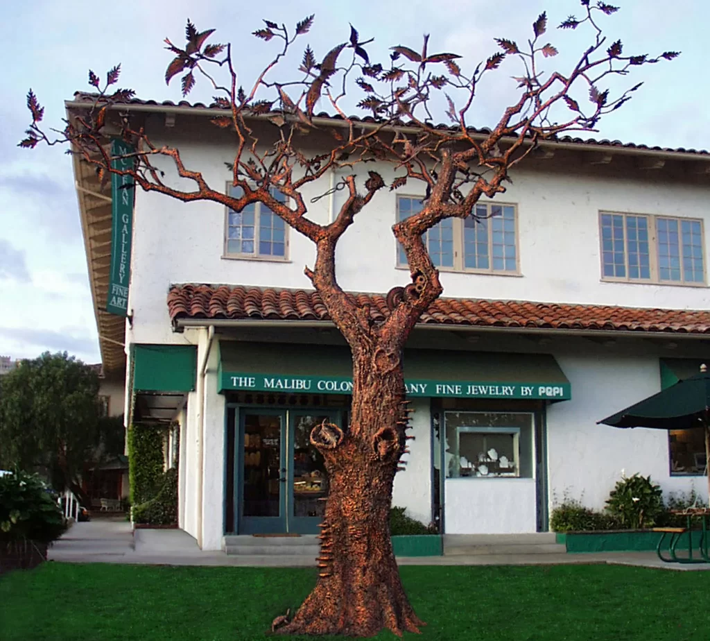 Steel Tree 20 ft high with animals, symbols and other creatures in allegory.