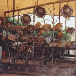 STEEL SUNFLOWER GATE IN MY OUTDOOR STUDIO TOPANGA CA